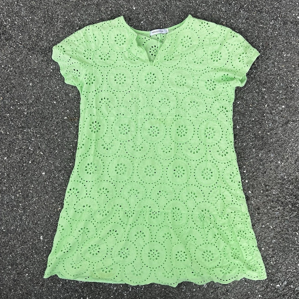 Misslook Green Eyelet Embroidered Mini Dress, Women's Size 2X (best for a Large)